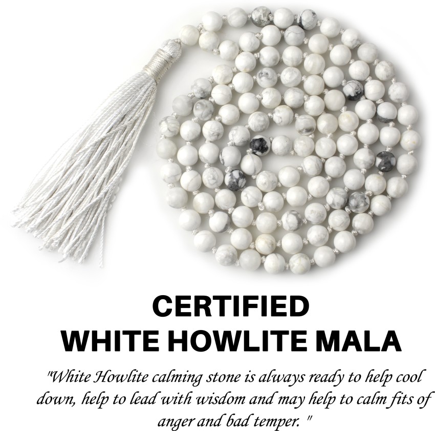 108 Mala Beads White 2024 Howlite Bracelet-Natural Stone Healing Balance Mala Howlite Necklace-Healing Stones Knotted Mala Howlite Yoga Necklace