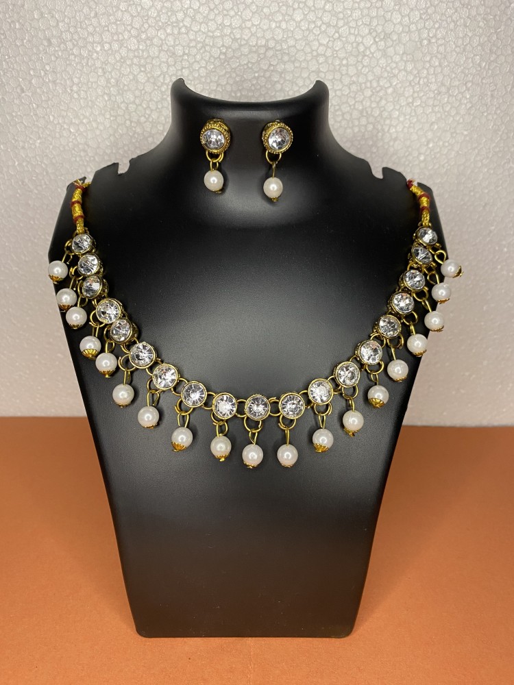 LIBRA Gold Plated Austrian Stone Choker Necklace Set Beads Brass
