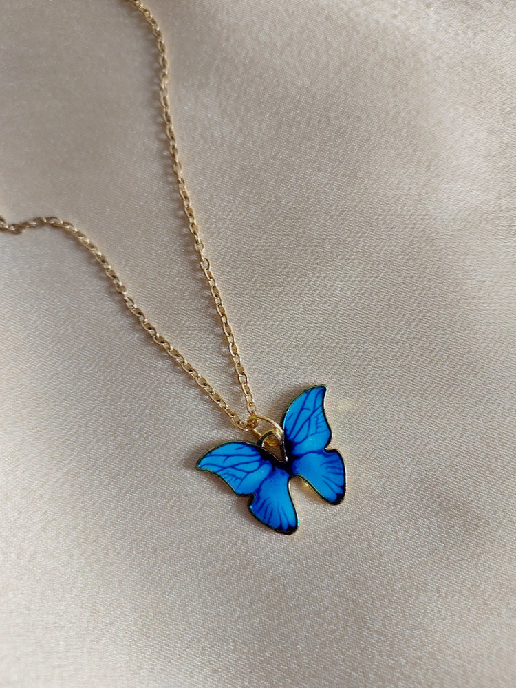 Blue butterfly necklace deals gold