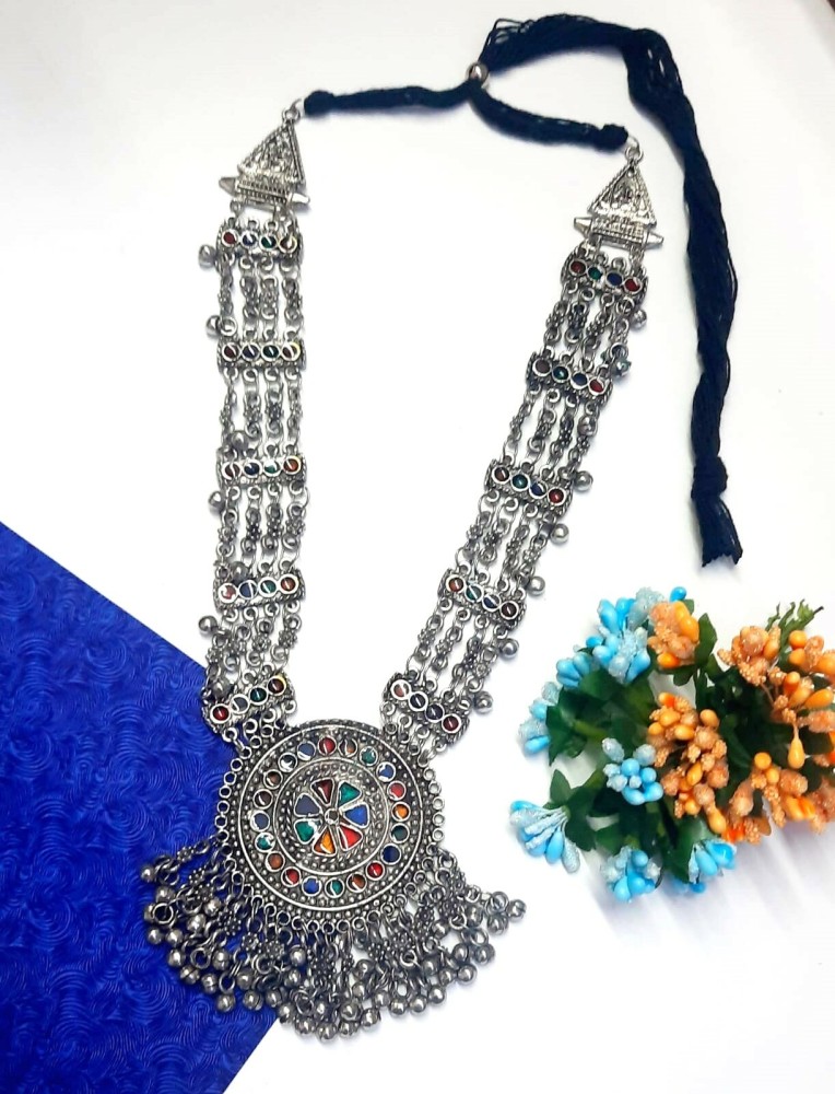 Afghani Oxidised German Silver Bib Necklace Earrings Set Women Girls  Jewelry Set