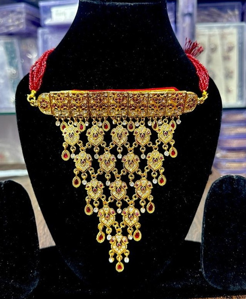 JEWELLON new rajasthani aad necklace set Jade Gold plated Plated