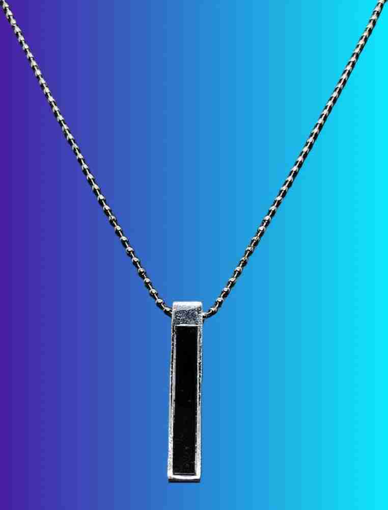 Silver 3D Vertical Bar Cuboid Stick Custom Name Locket Pendant Necklace  With Chain Jewellery