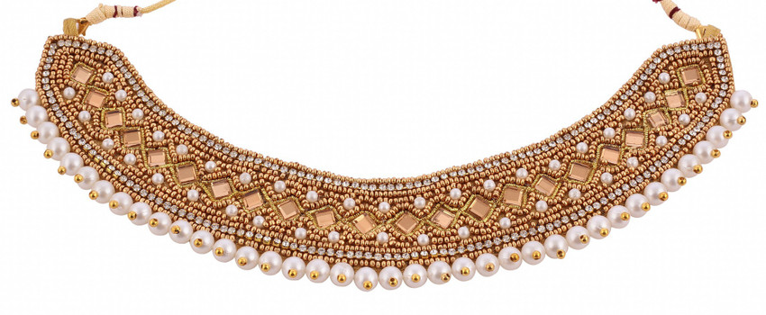 THANU S CRAFT Zari Aari Work Jewellery Golden Collar Neck Choker Necklace Set for women sarees Fabric Choker Price in India Buy THANU S CRAFT Zari Aari Work Jewellery Golden Collar Neck Choker