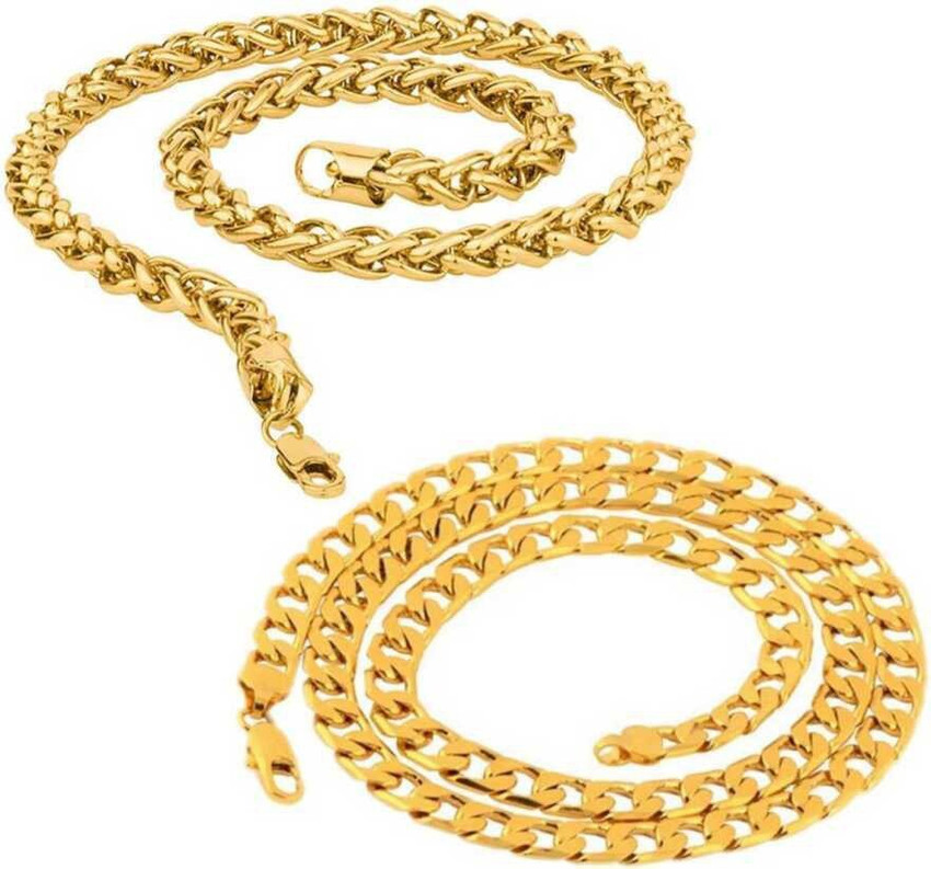 BRANDSOON Combo of 2 Gram Gold plated Chain For Boys and Man Gold plated Plated Alloy Stainless Steel Chain Price in India Buy BRANDSOON Combo of 2 Gram Gold plated Chain For