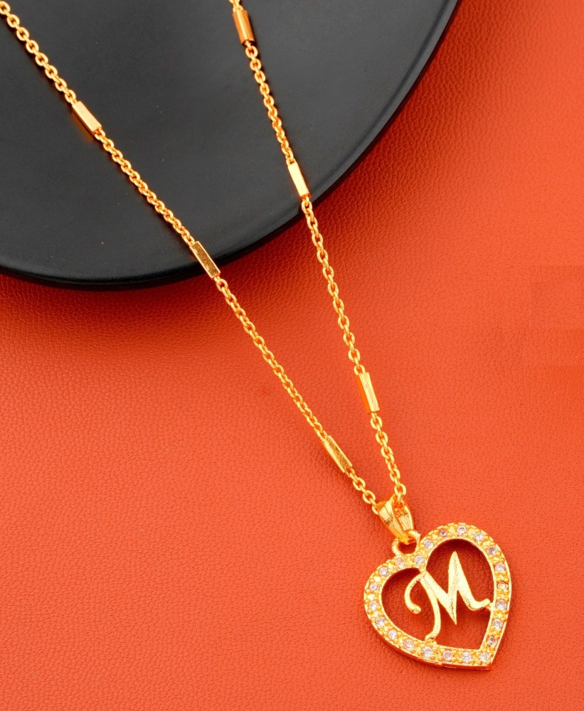 Jewel WORLD M name letter Gold Plated Daily wear Necklace pendant