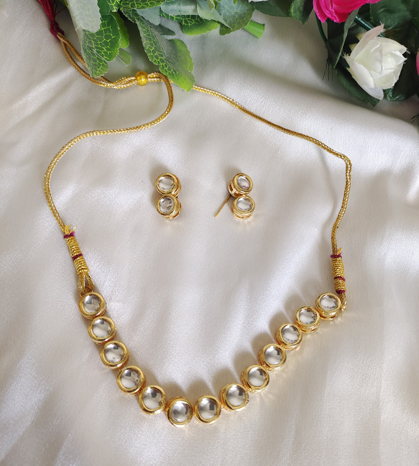 ElementR New Simple Stylish Golden Kundan Necklace jewellery Girl