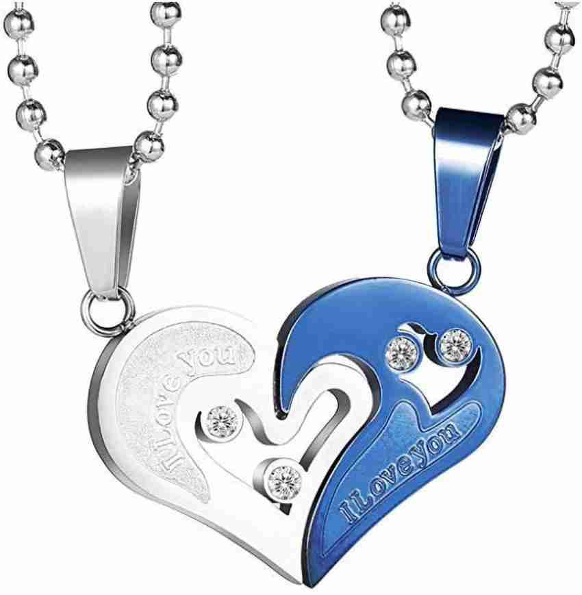 Buy Vembley Loveable Blue Silver Broken Heart Best Friends Forever Heart  Pendant Necklace Online at Best Prices in India - JioMart.