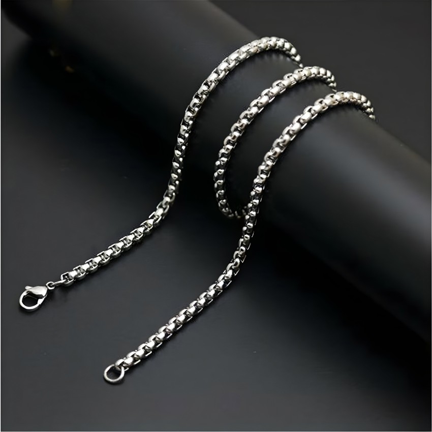 Box Chain Necklace in Sterling Silver with Stainless Steel, 4mm