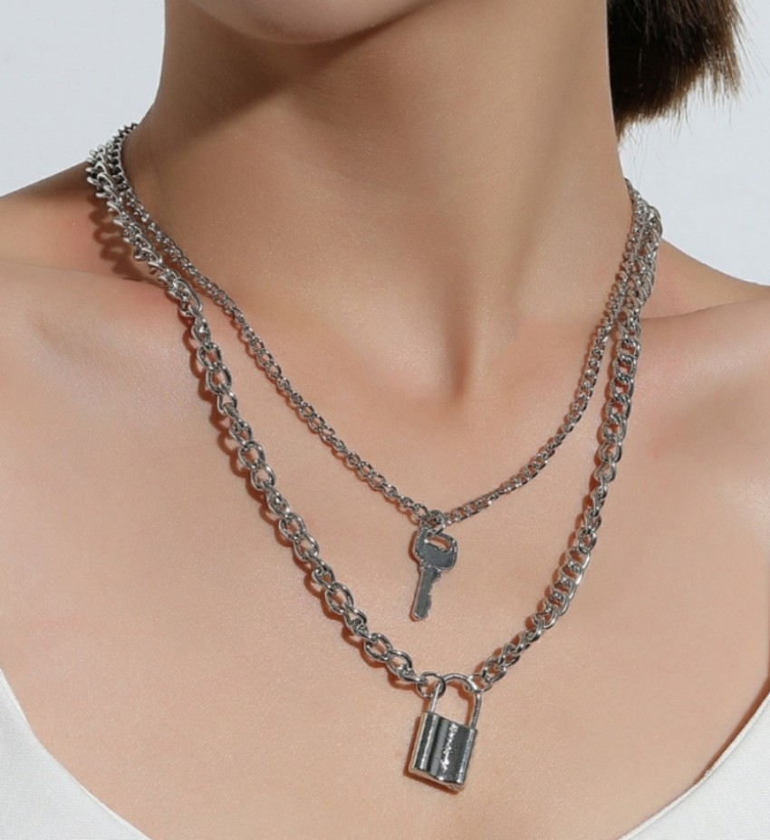 Arzonai Lock & key Punk Multi Layer Pendant Chain Pendant Necklace