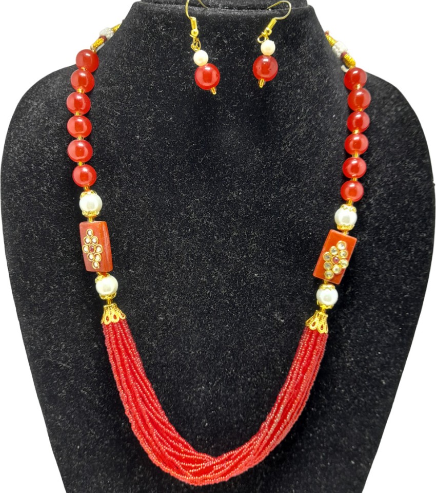 Orange Necklace , necklace selling with earrings , necklace of beads, Jaipuri Mala set, Mala with earrings, Sabyasachi jewelry Bollywood Necklace.