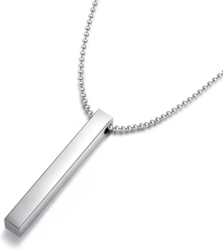 3D Cuboid Vertical Bar/Stick Stainless Steel Black Silver Locket Pendant  Necklace Chain For Boys and Men