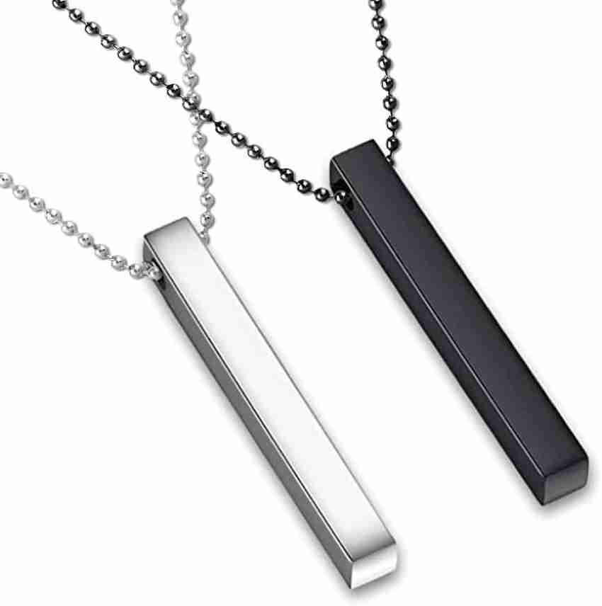 Men's Jewellery 3D Cuboid Vertical Bar/Stick Stainless Steel Locket Pendant  Necklace for Boys and Men.