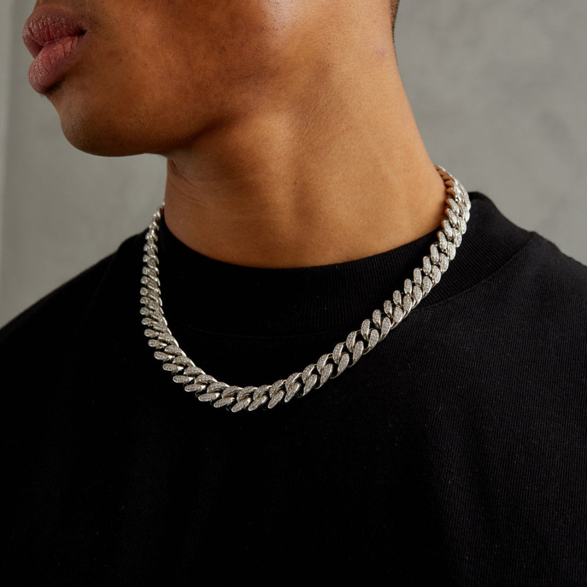 Litchi Chains Hip Hop 14MM Iced Out Miami Cuban Chain Necklace Men