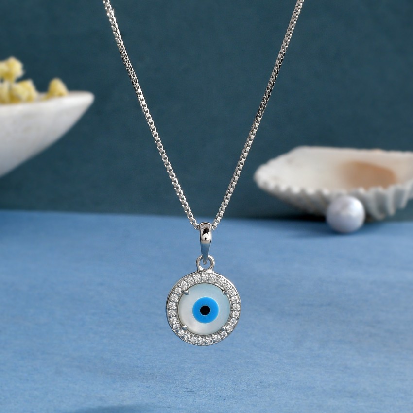 Femme Jam 925 Sterling Silver Mother of Pearl Evil Eye Pendant & Chain for  Women & Girls Princess White Gold Precious Necklace Price in India - Buy  Femme Jam 925 Sterling Silver