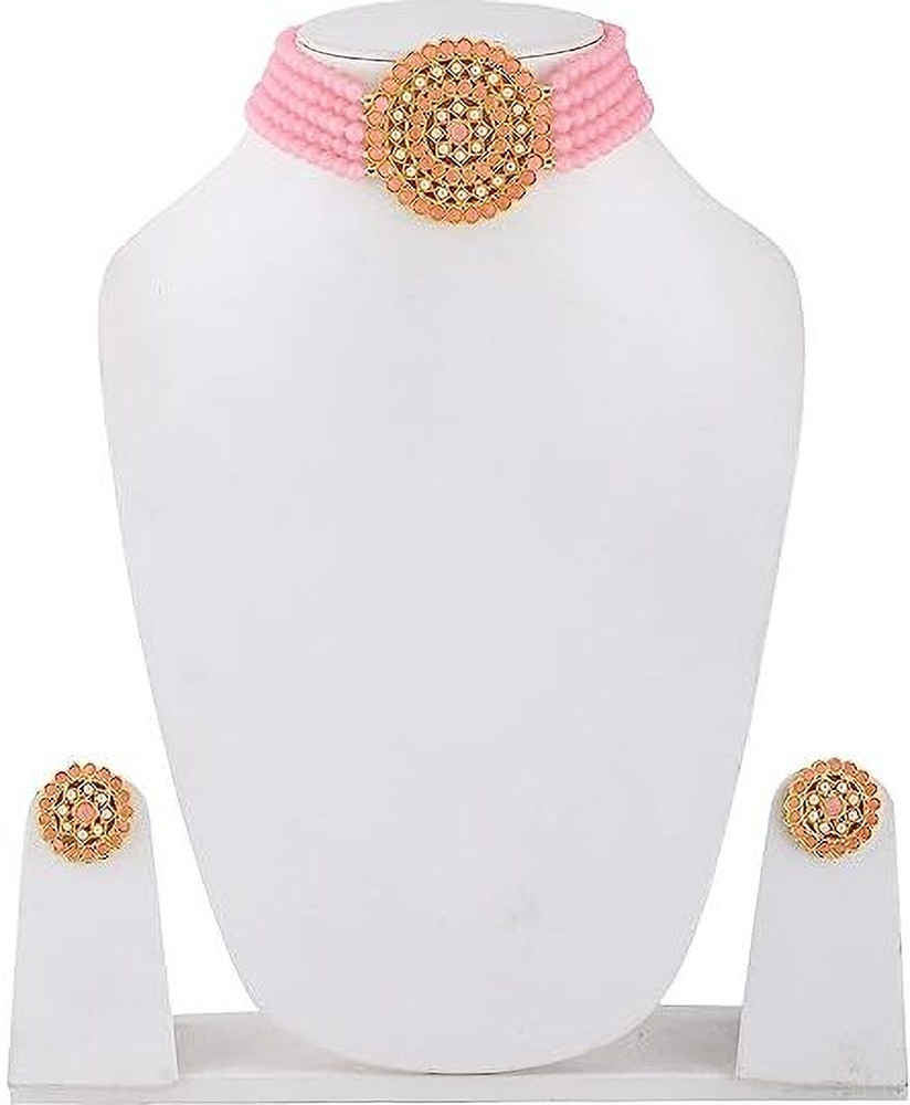 KaranPartyShop Gold Plated Choker Necklace Jewellery Set for