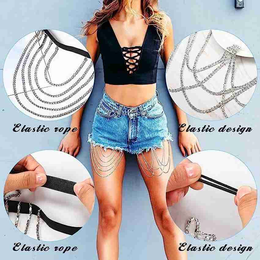 Rhinestone Thigh Chain Elastic Leg Chain Thigh Belt Crystal Multi-layer Leg  Chain Bracelet Leg Jewelry For Women Nightclub (silver 1)