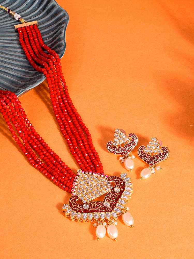 Steorra Jewels Green Traditional Polki Kundan Necklace Jewellery Set With Earrings for Women Pearl Gold plated Plated Alloy Necklace Set Price in India Buy Steorra Jewels Green Traditional Polki Kunda...