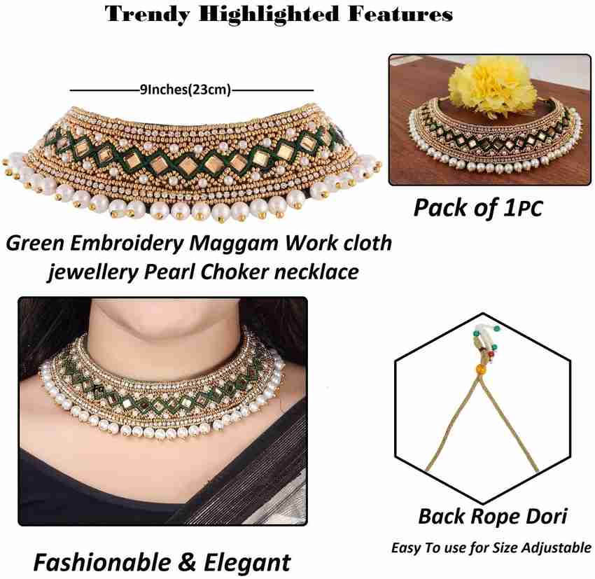 THANU S CRAFT Cloth Collar Neck Choker necklace Crystal Stone Green Necklace Set for Women Fabric Choker Price in India Buy THANU S CRAFT Cloth Collar Neck Choker necklace Crystal Stone Green Necklace