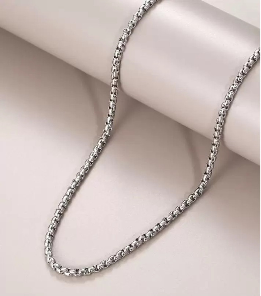 De Ultimate Silver 4mm Width 67 CM Long Thick Stainless Steel Imitation Necklace Box Chain Silver Plated Stainless Steel Chain Price in India Buy De Ultimate Silver 4mm Width 67 CM Long Thick
