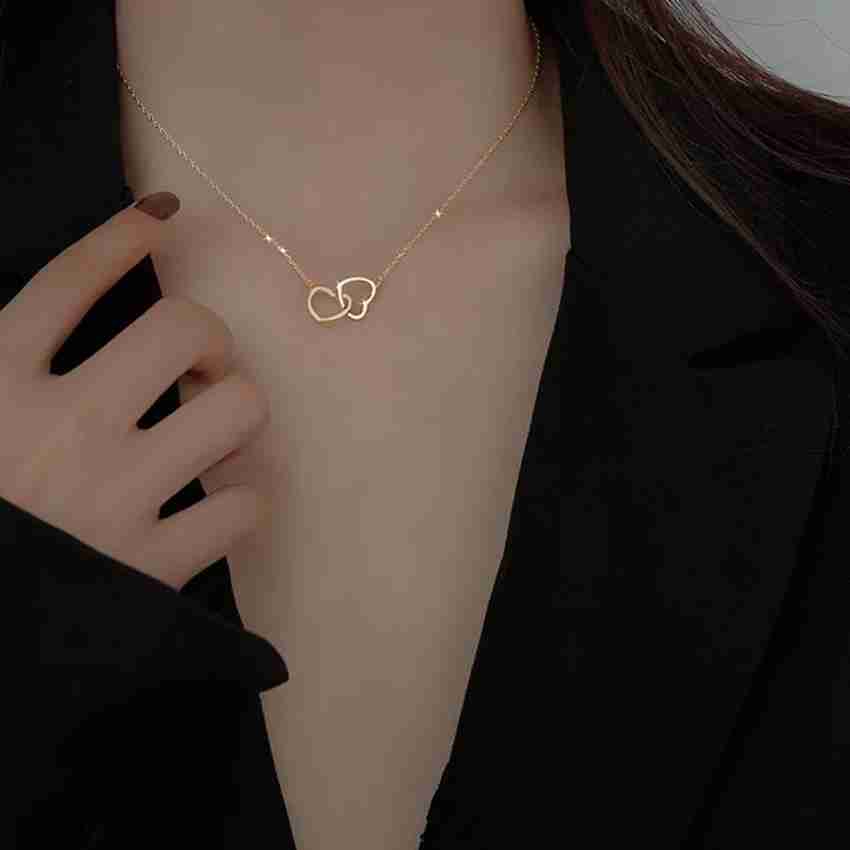 MEERO MEERO Korean Design Gold Plated Dual Heart Charm Chain Pendant Necklace Gold plated Silver Plated Brass Necklace Price in India Buy MEERO MEERO Korean Design Gold Plated Dual Heart Charm Chain