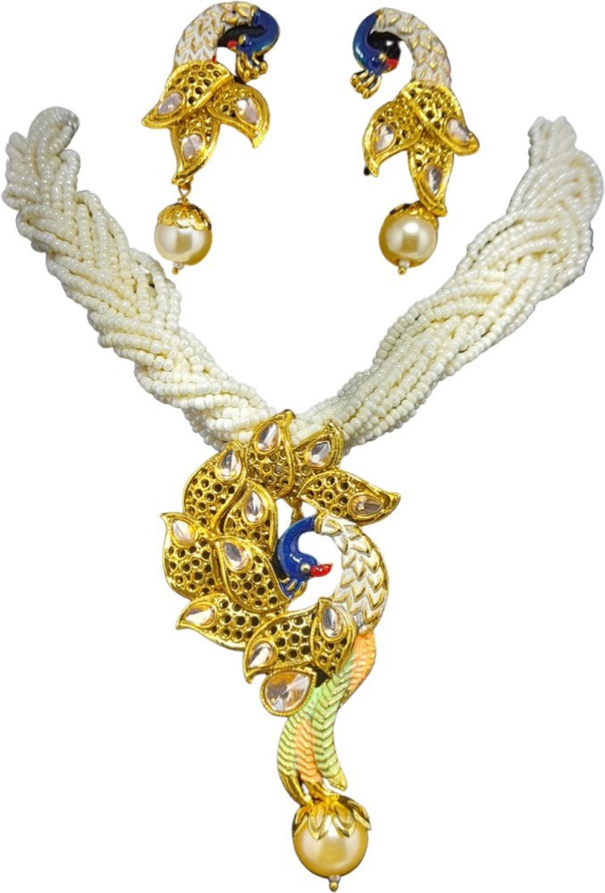 Buy Shining Diva Beautiful Peacock Necklace Set For Women(Golden