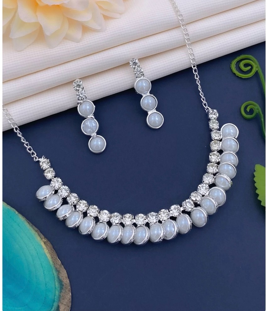 Silver necklace set on sale flipkart