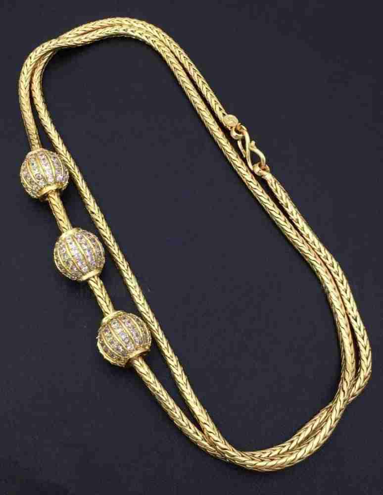 PBM CREATIONS Gold covering 3 Ball AD STONE MOP Mugappu Saradhu chain for womens and girls Gold plated Plated Copper Chain Price in India Buy PBM CREATIONS Gold covering 3 Ball AD STONE MOP Mugappu Sa...