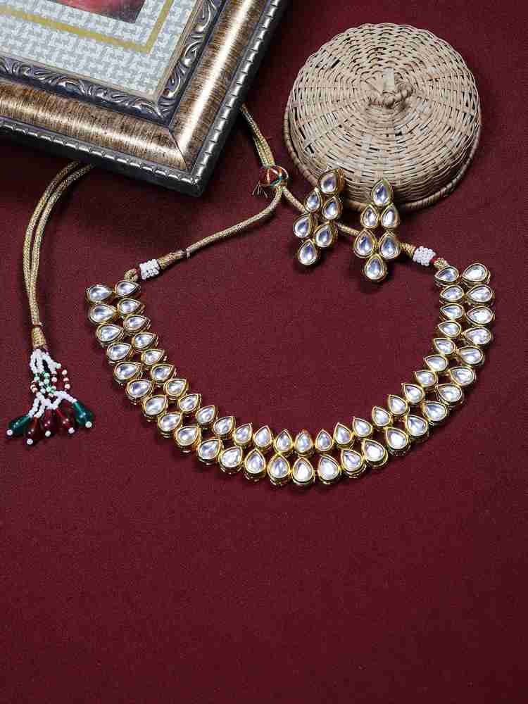 Meira Kundan and Rose Gold Tone Necklace Set