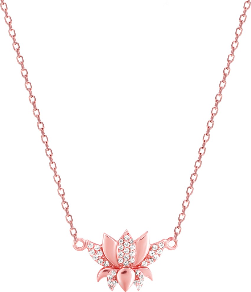GIVA Sterling Silver Rose Gold Lotus Necklace for Womens and Girls