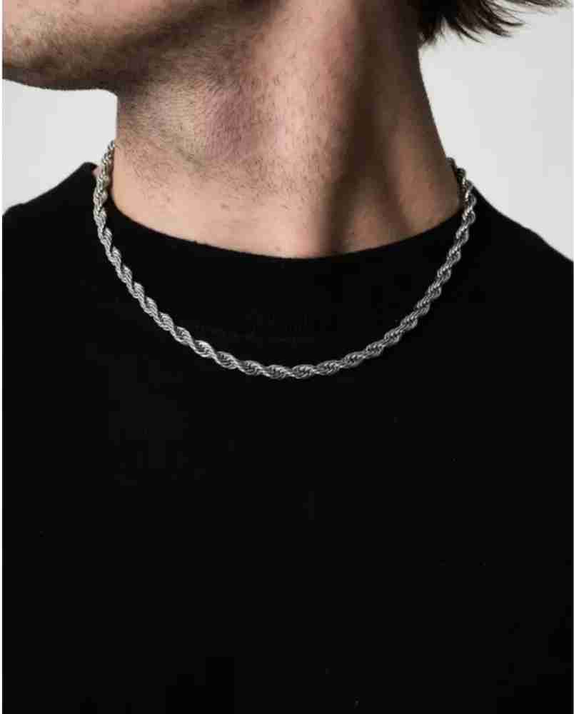 R JEWELS Pure Silver-Plated Rope Neck Chain For Men & Women 7MM