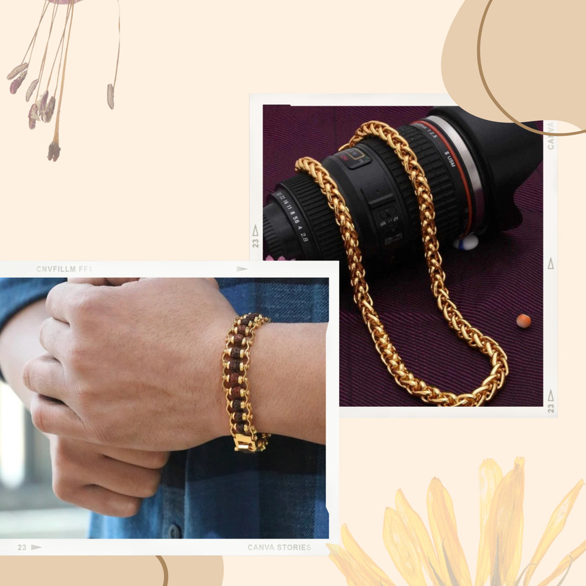 Mens gold bracelet and necklace set top