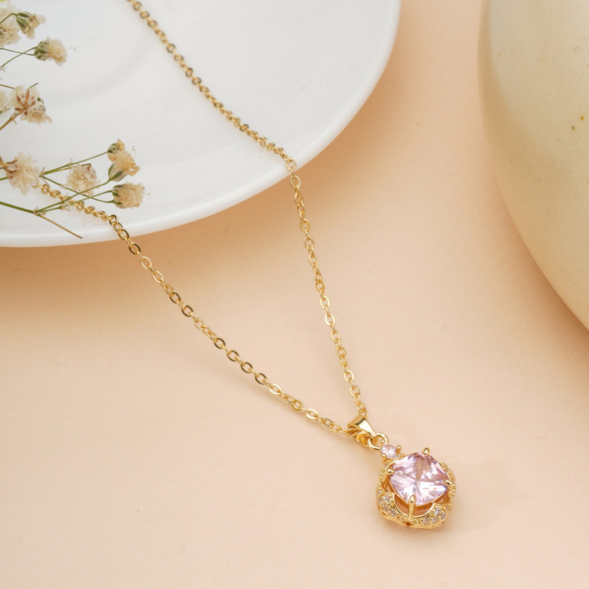 Pink stone pendant necklace sales