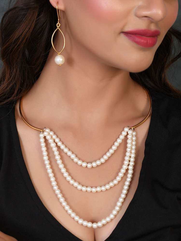Silvermerc Designs Gold Toned Pearl Western Jewellery Set Gold