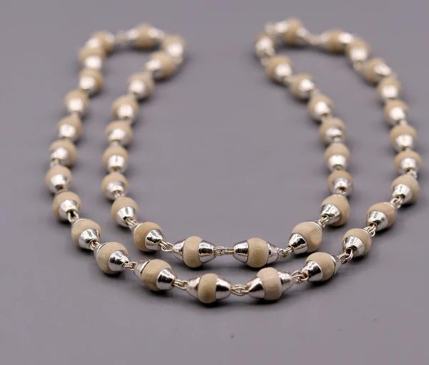 ISCKON Tulsi Beads Original Silver Capped Tulsi Mala 3 5 mm Wood Chain Price in India Buy ISCKON Tulsi Beads Original Silver Capped Tulsi Mala 3 5 mm Wood Chain Online at Best