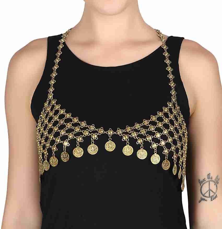 FEMNMAS Golden Multi Coin Bra Chain Gold-plated Plated Alloy Chain