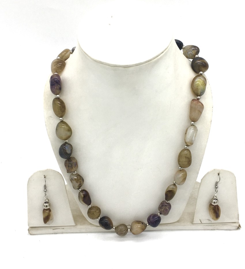 Brown Color Fancy Stone Studded Flattering Necklace Set Made From Brass  Metal