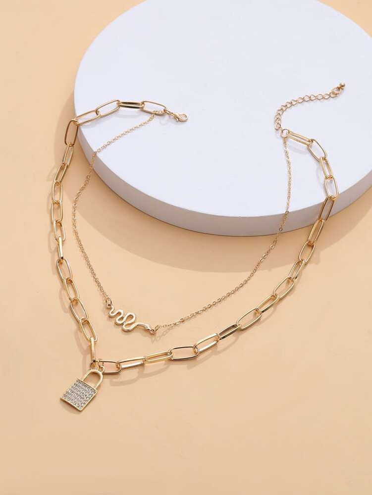 Lock charm layered necklace discount
