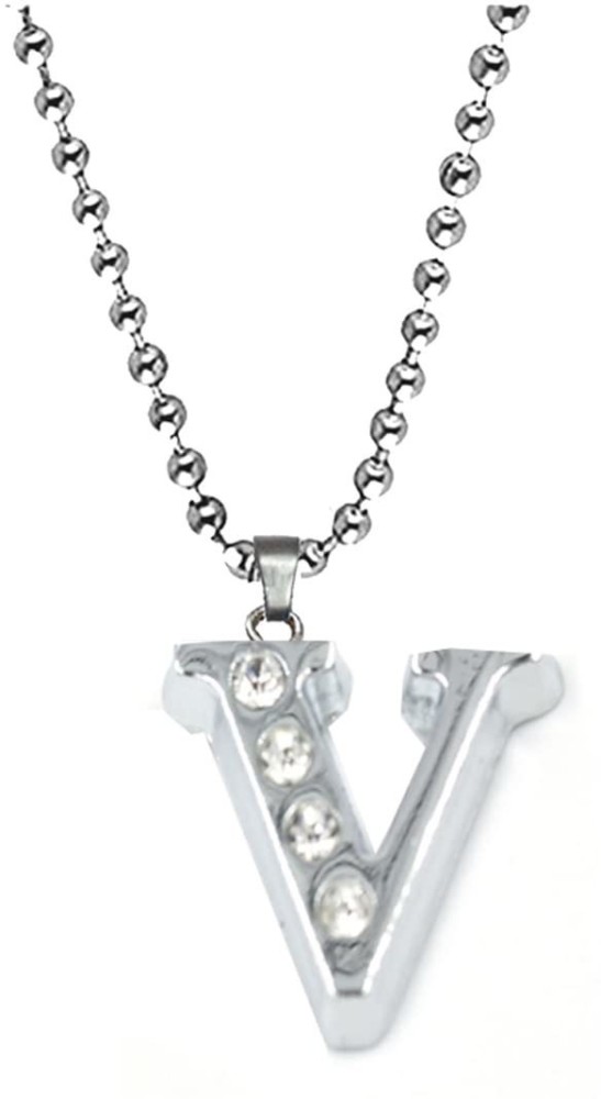 Letter V Pendant Necklace in Silver