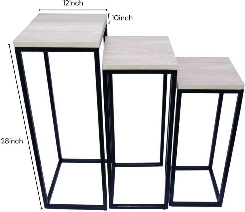 AshutoshCrafting Metal Frame Wooden Top Nesting Table Set