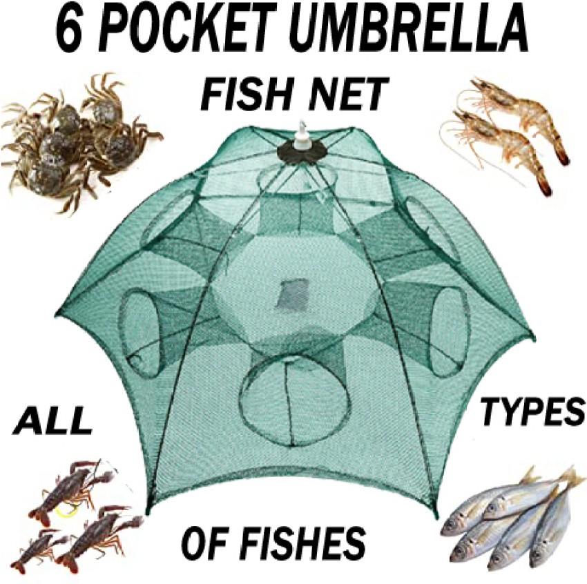 PURKAIT FISHNET 6 POCKET UMBRELLA FISHING NET GAP 6mm HEIGHT 1.1f CURVE 4f  R 8f POCKET R 1.8f Fishing Net