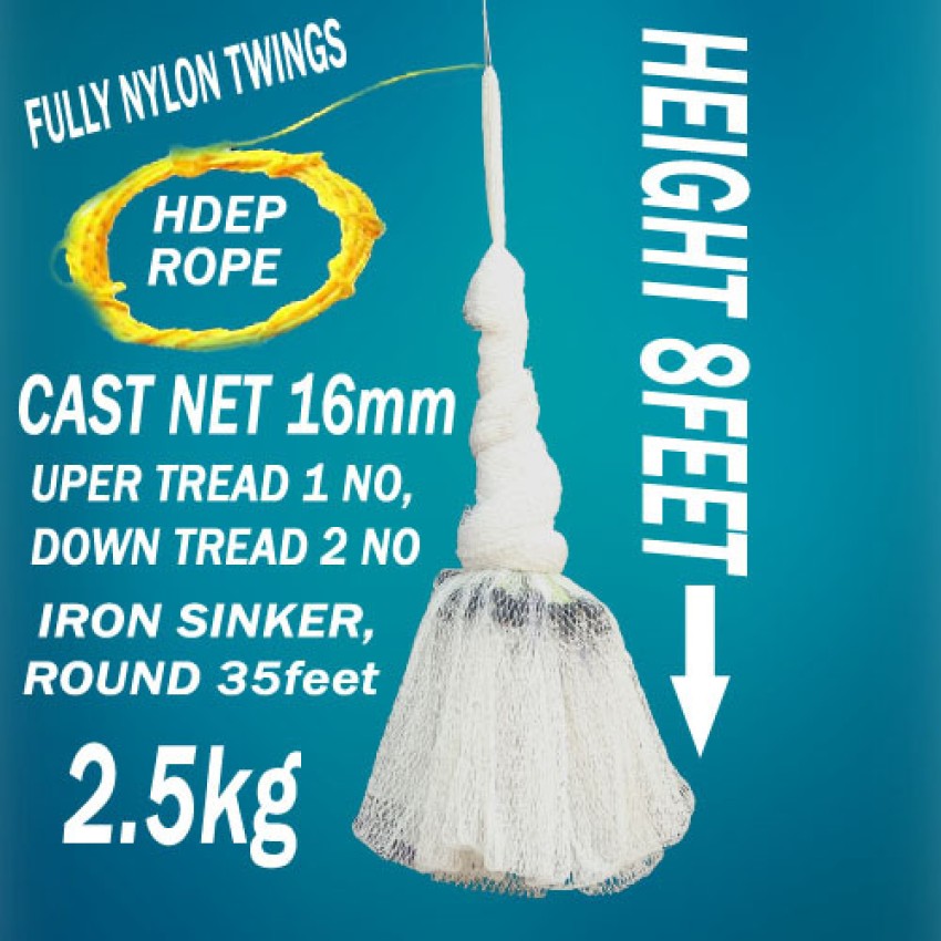 PURKAIT FISHNET CAST FISHING NET EASILY USED BY  KIDS,HEIGHT6.6ft,ROUND25ft,10mm MESH,WEIGHT 2kg Fishing Net