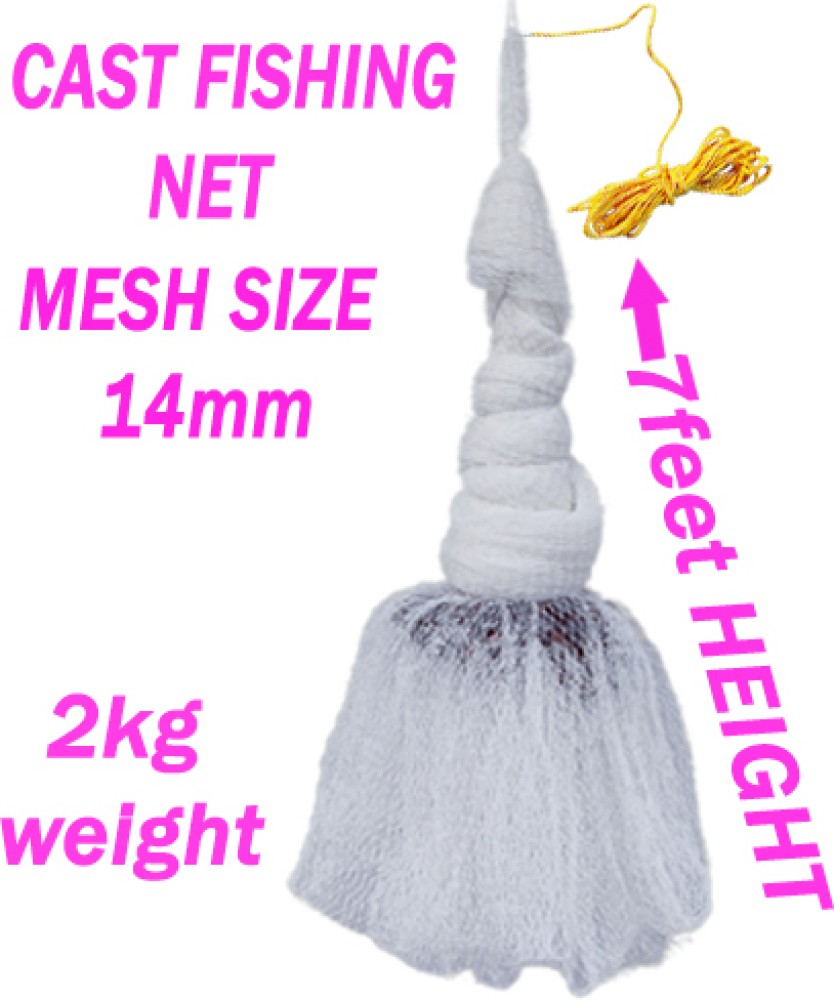 PURKAIT FISHNET CAST FISHING NET 14mm MESH SIZE,HEIGHT 7ft,ROUND 28ft,  WEIGHT 2kg NYLON THREAD. Fishing Net
