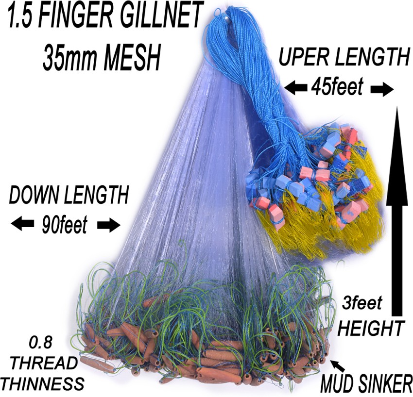 A to Z 1.5 FINGER 35mm GILLNET MUD SINKER, HEIGHT 3F, UP LENGHT 45F, DOWN  LENGHT 90F. Fishing Net