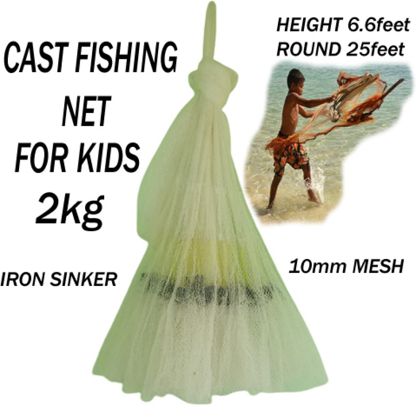 Buy PURKAIT Fishnet CAST Fishing NET Easily Used by Kids, Height  6.6feet,Round 25 feet,10mm MESH,Weight 2 kg Fishing Net (White) Online at  Low Prices in India 