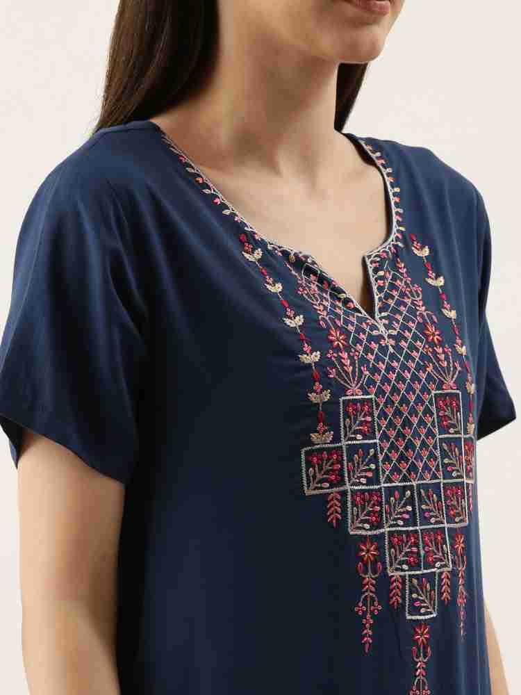 Buy Bannos Swagger Brown Embroidered Nighty for Women Online