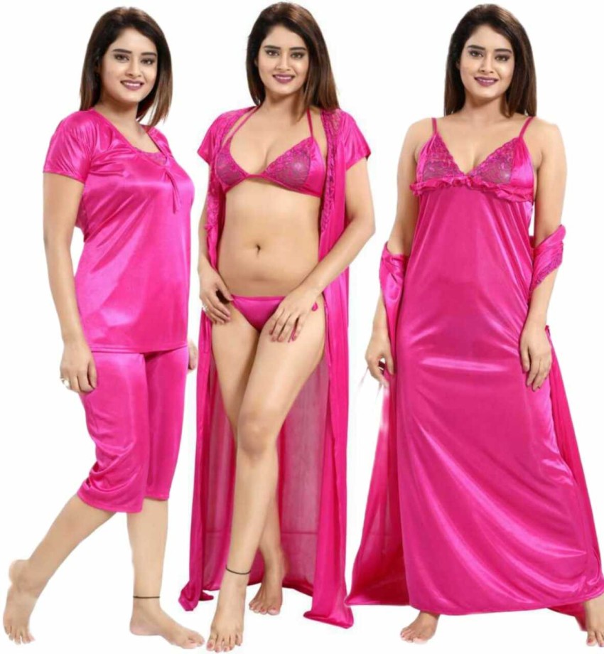 solid pink satin nighty