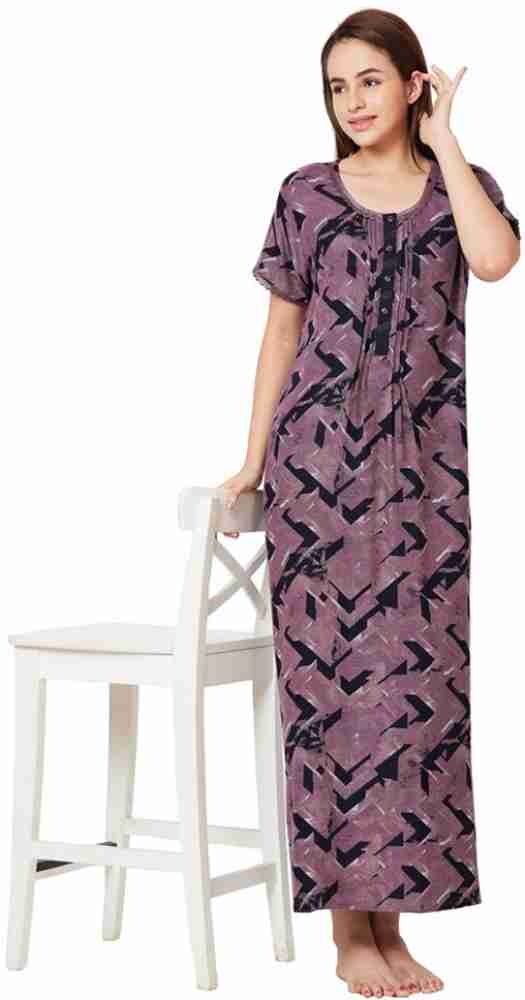 Buy juliet Women's Premium Cotton Printed Round Neck Half Sleeves Nighty  Relaxed Fit Night Gown SCH440504 Blue L at