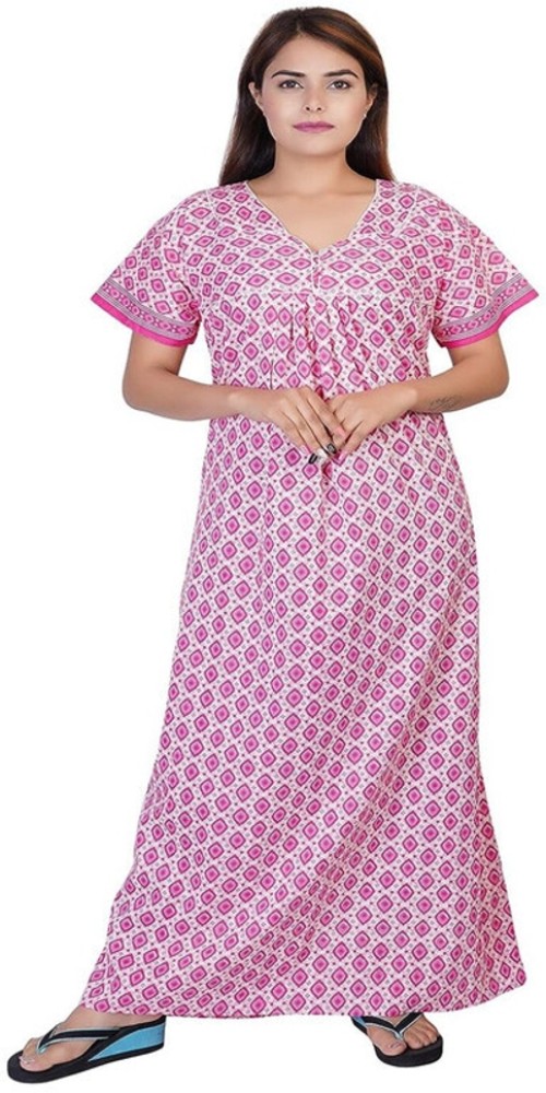 Floral Cotton Nighty (Pink) @ Rs 450  Night dress for women, Cotton night  dress, Cotton nighty for women
