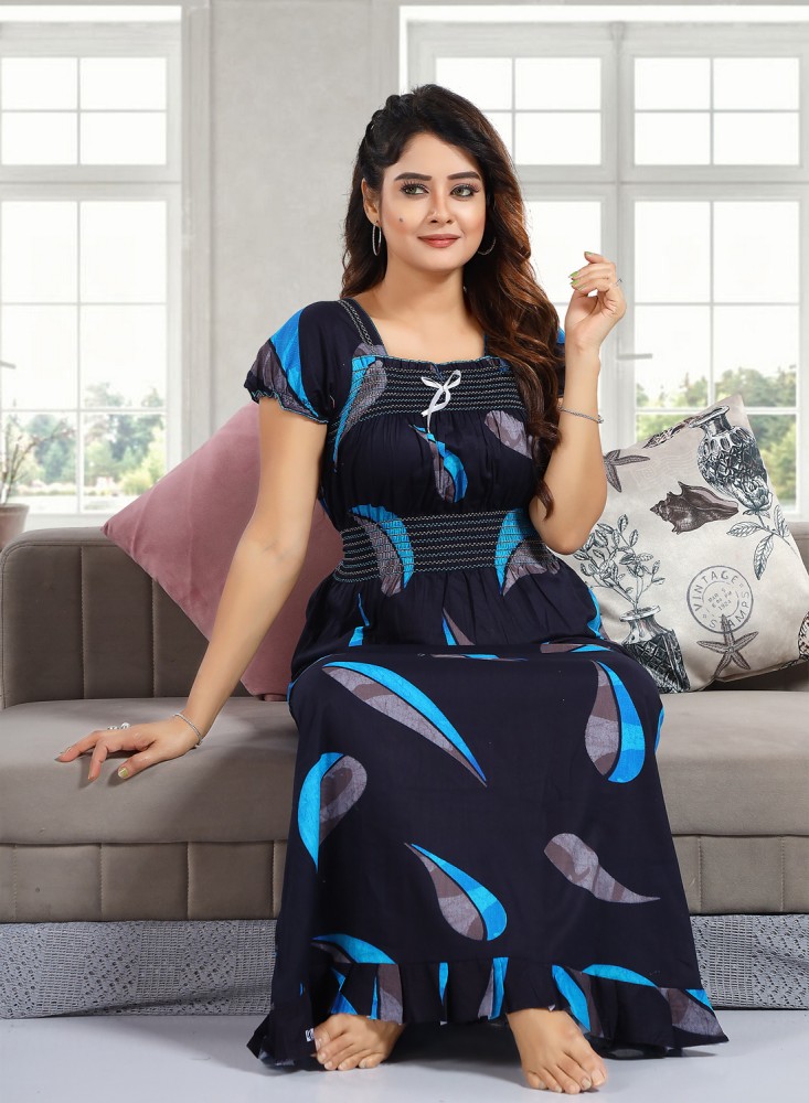 Cotton Black Printed Designer Long Nighty For Women –, 48% OFF