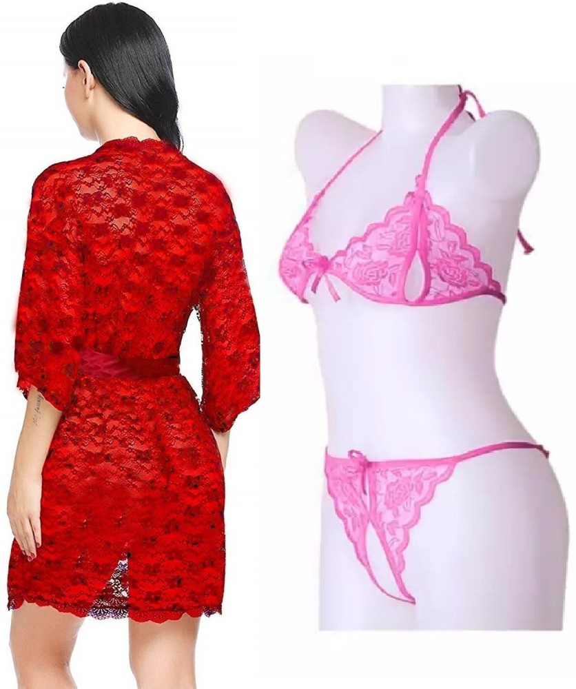 Buy IYARA COLLECTION Women Short Transparent Net Nighty and Lace
